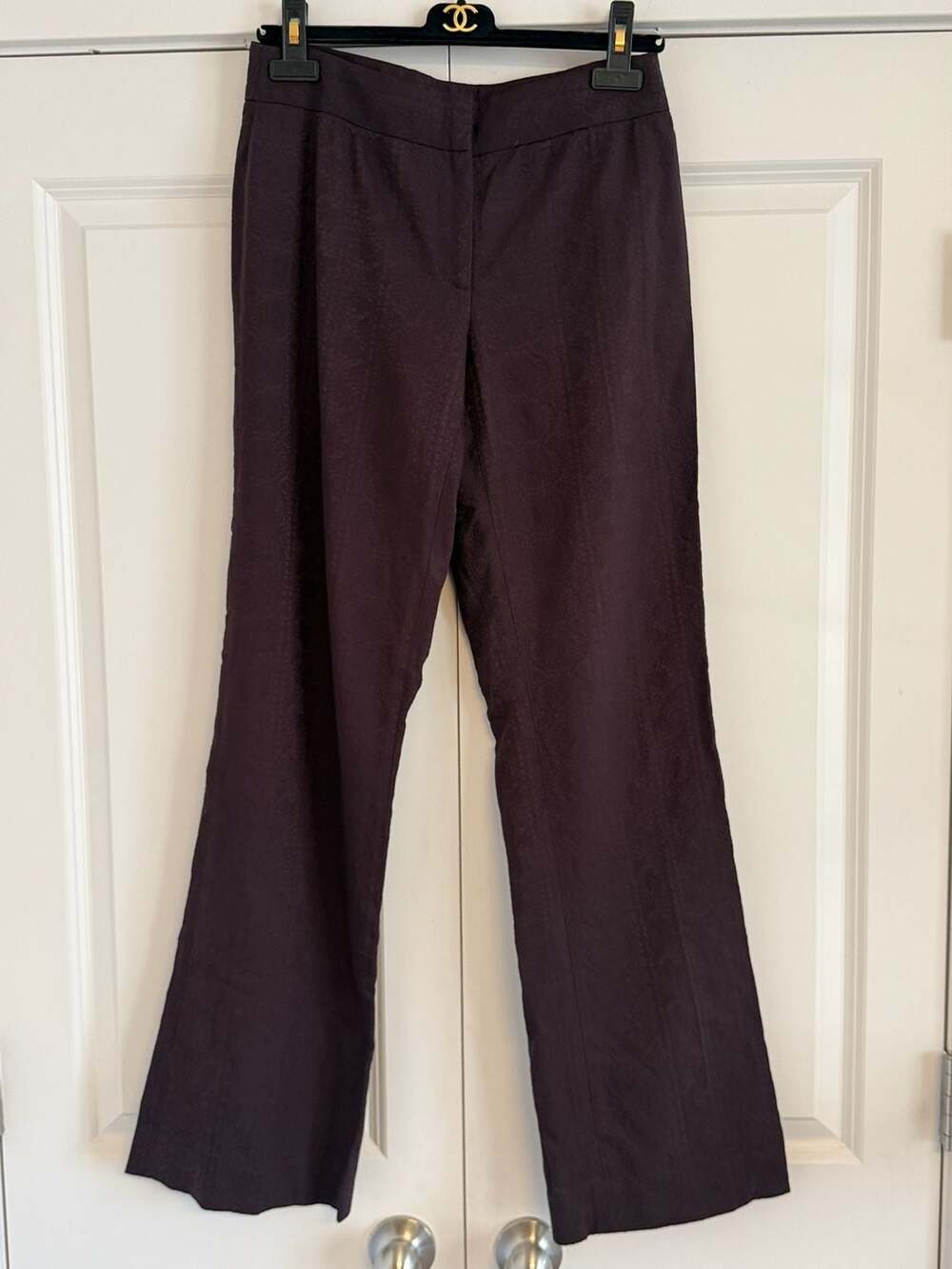 Elie Tahari Women's Dark Burgundy Textured Brocade Straight Leg Trousers Size 4